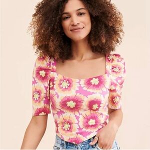 NWOT Free People Floral Give Me More Pink Crop Top - Size Small